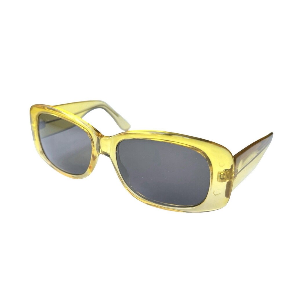 Y2K Chunky Rectangle Sunglasses Yellow Clear Frame Gray Lens Retro NOS 2000s